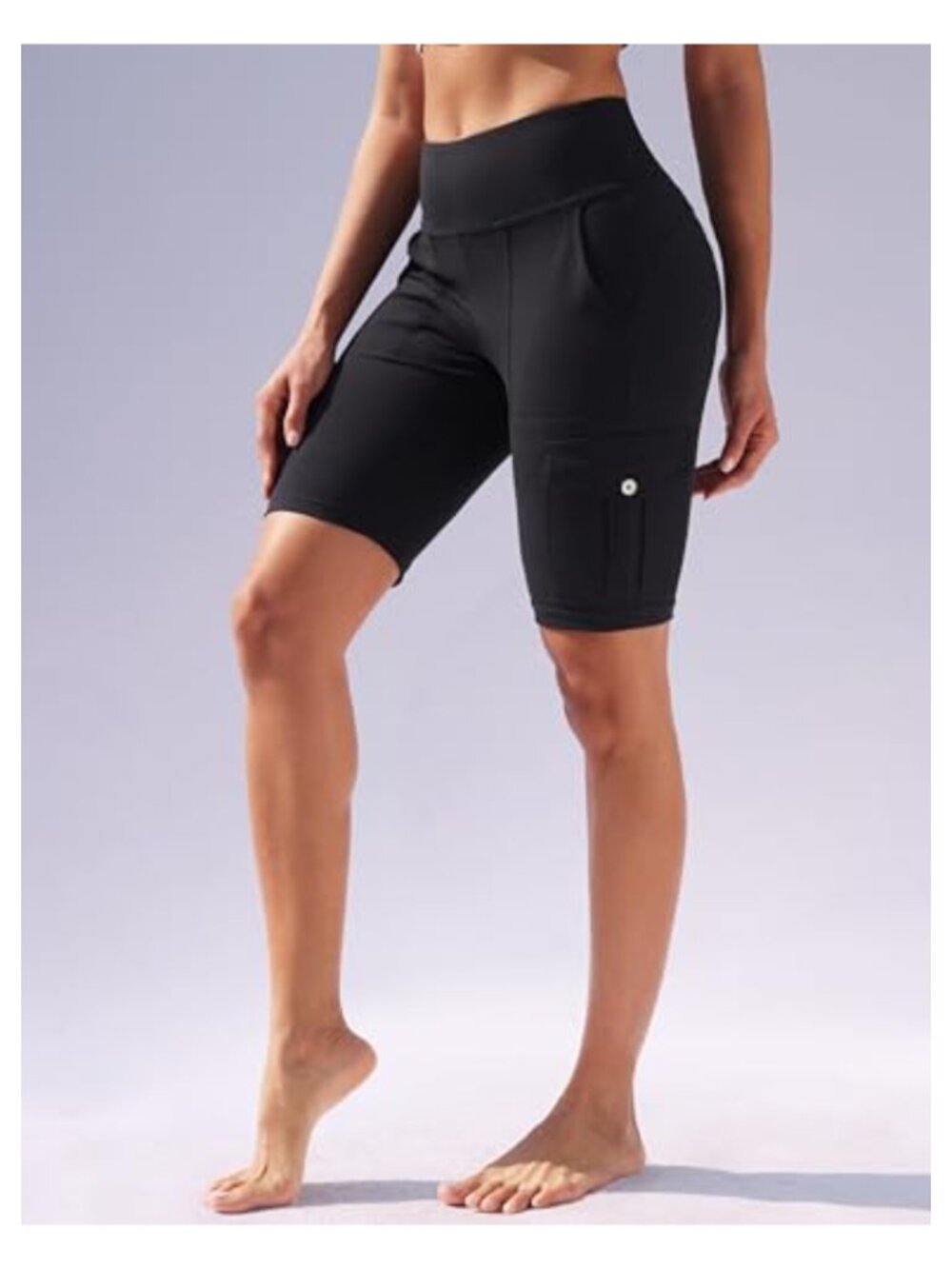 High Waisted Workout Biker Shorts with Cargo Pockets Tummy Control - Picture 2 of 5
